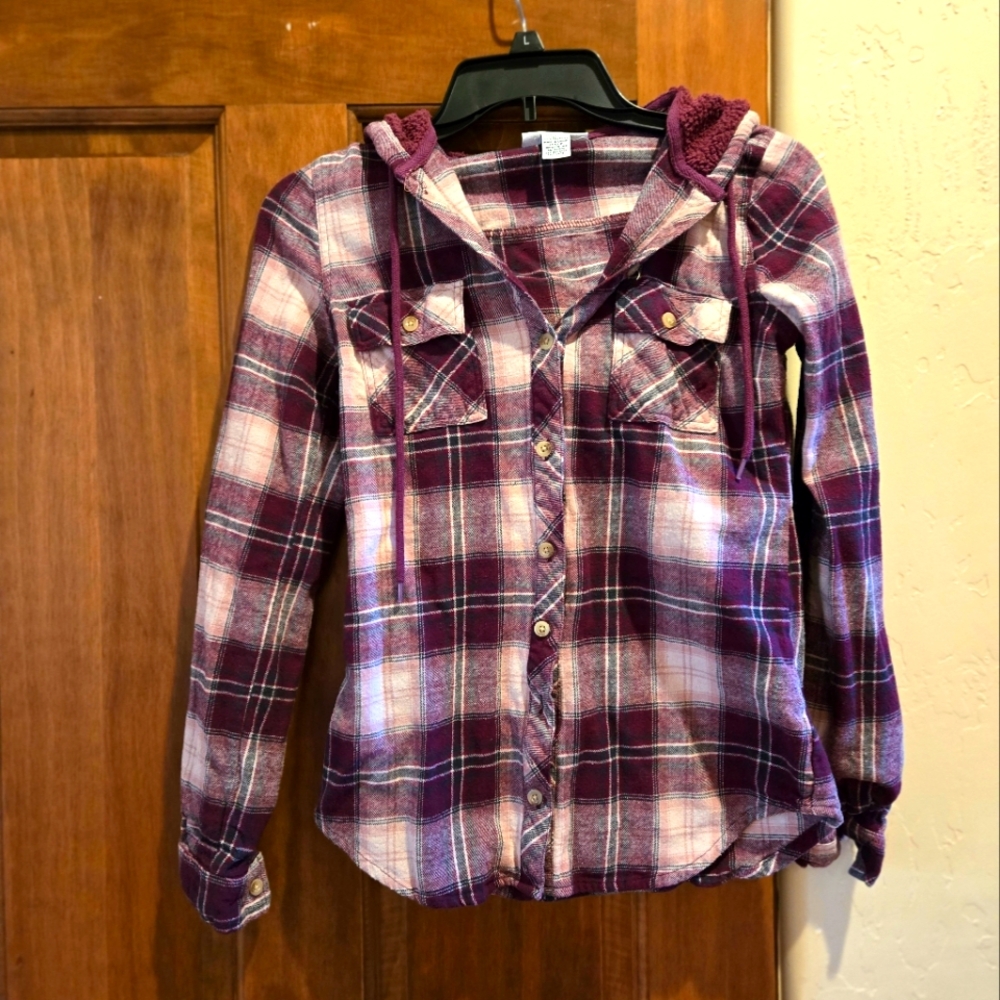 Juniors Fleece hooded flannel